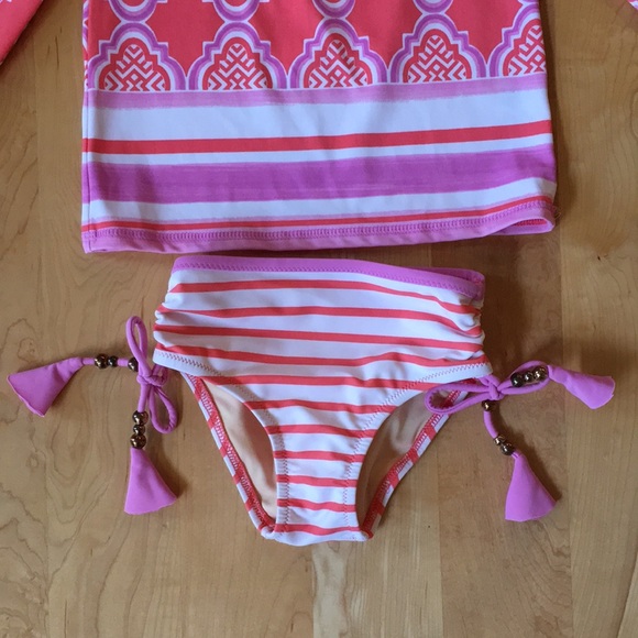 CABANA LIFE | Coral Geo 2-Piece Girls Rashguard Swimsuit - Picture 7 of 16
